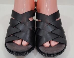 Dansco Tory Wedge Mules Braided Sandals Cross Black Leather Strappy Sz. 10